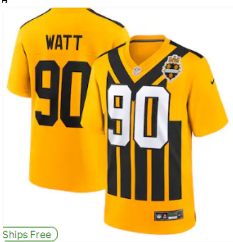 Men 2025 Pittsburgh Steelers #90 Watt Yellow Retro Nike Limited NFL Jersey style 02->pittsburgh steelers->NFL Jersey